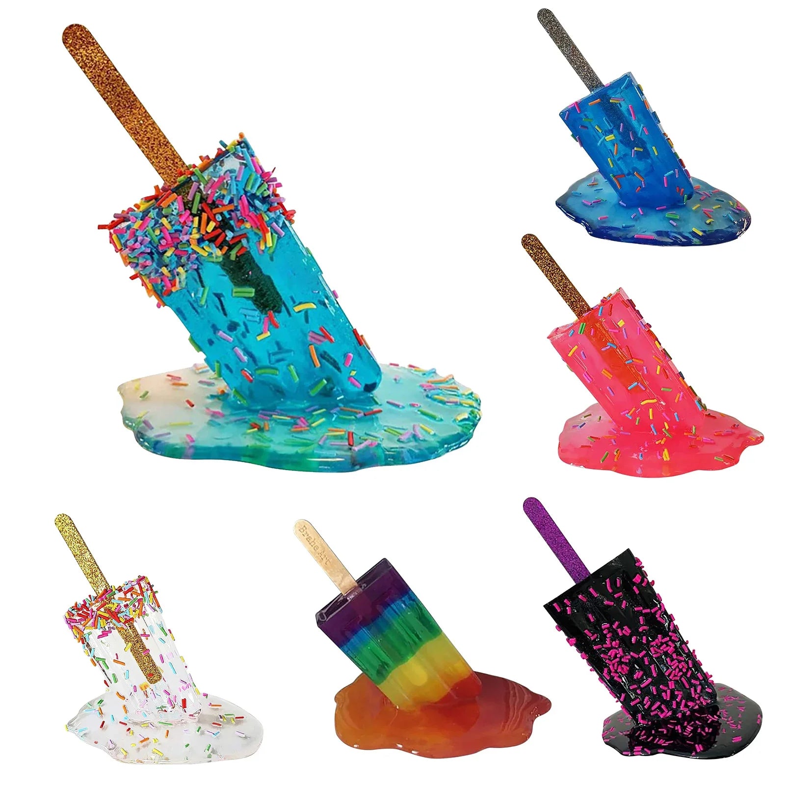 Ice Cream Resin Ornaments Artificial Lollipop Melting Popsicle Sculpture Summer Cool Popsicle Home Decoration Resin Popsicle Zpaxo
