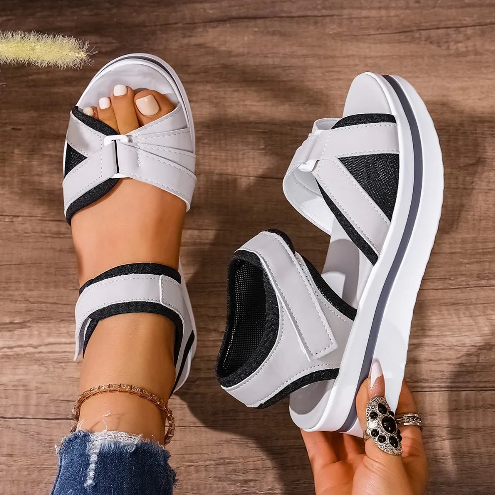 Women's Sandals Mix Color Wedges Heels Sandals Summer 2025 Shoes Woman Heeled Sandals Platform Summer Shoes Women Block Footwear Zpaxo GRAY 36