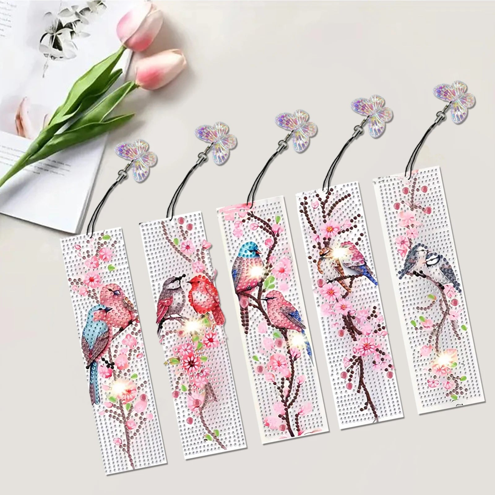 5Pcs Bird DIY Diamond Art Bookmark Special Shaped Diamond Diamond Painting Art Bookmarks for Beginners Book Lovers Small Gifts Zpaxo