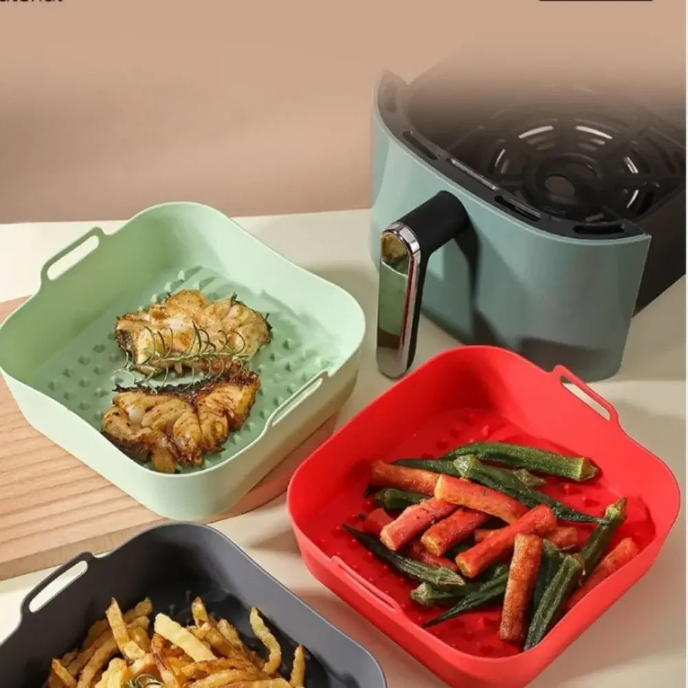Silicone Air Fryer Baking Pan Square Reusable High Temperature Resistant Silicone Liner Insulation Mat Oven Baking Zpaxo