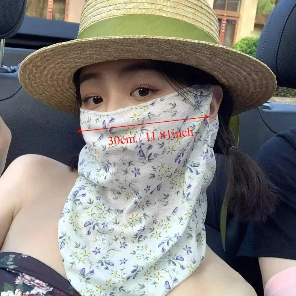 1Pc New Breathable Face Sunscreen Mask Small Floral Print Ear Hook Style UV Resistant Scarf Thin Neck Protector Summer Zpaxo