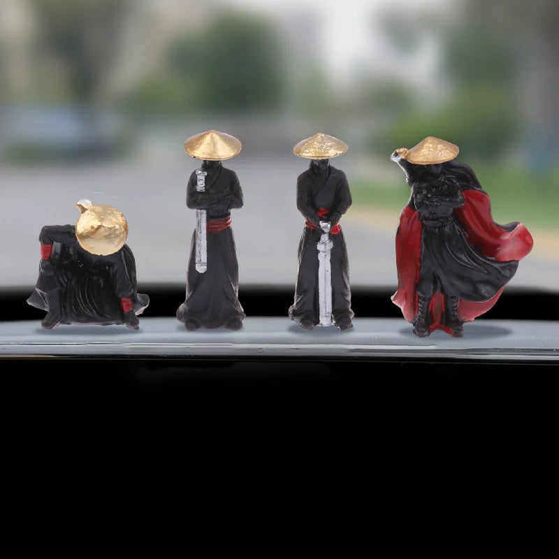 4-Pack Resin Chinese Swordsman Mini Figures – Car & Desk Decor