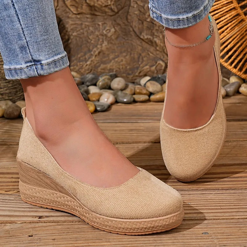 2026 Spring Autumn Suede Wedges Heel Single Shoes Women's Thick Soled Zpaxo