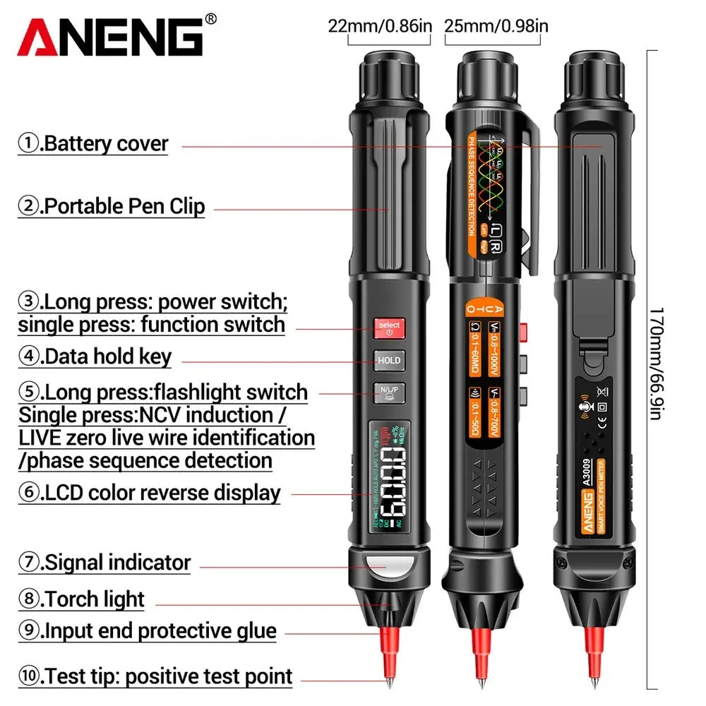 ANENG A3009 Mini Digital Multimeter Pen Voice Broadcast Multimetro DC