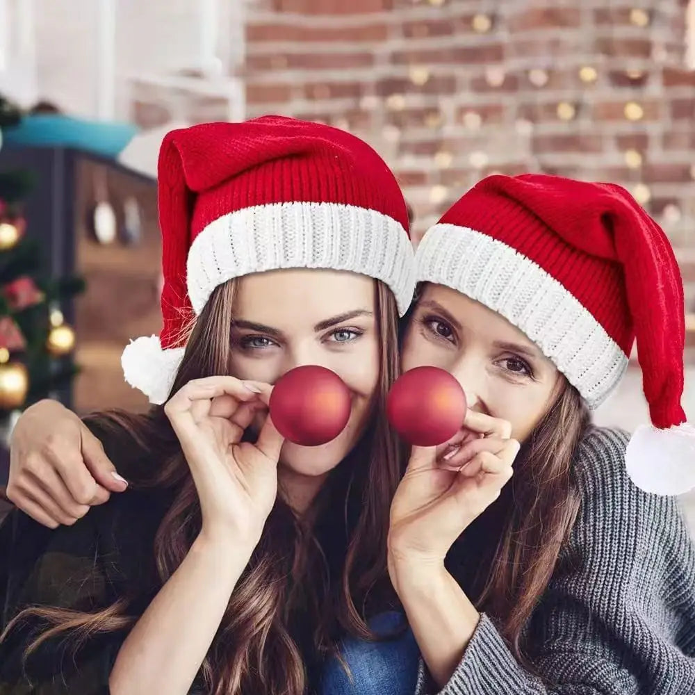 Christmas Knitted Hat Adult Kids Cute Pompom Soft Beanie Santa Year