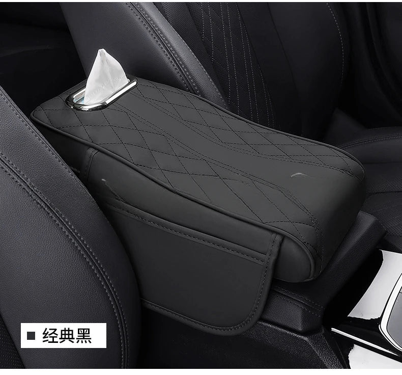 3 in 1 Car Armrest Box Cushion Universal Storage Bag Car Tissue Box Central Elbow Height Pad Multifunctional Tissue Boxes Zpaxo Black