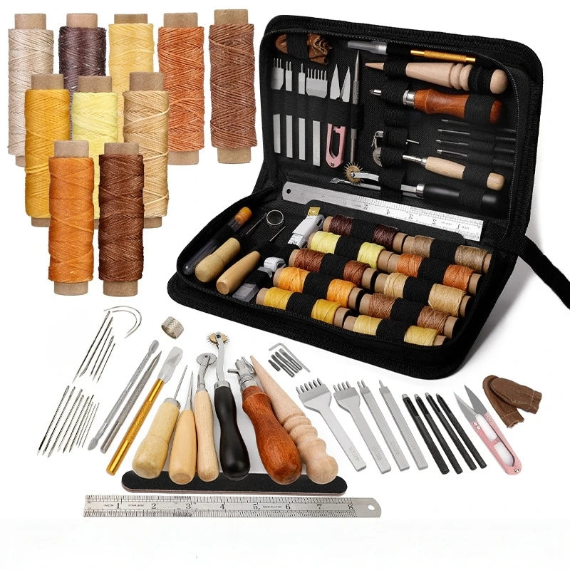DIY leather sewing set, leather craft tool combination, sewing needle set, leather grooving device, wax thread Zpaxo suit