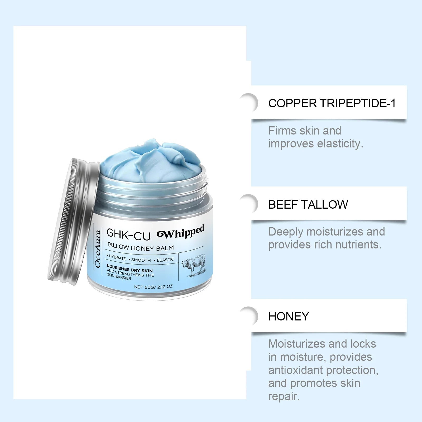 Beef Tallow Honey Moisturizing Cream Daily Nourishing, Hydrating, Smooth, Non-Greasy Body Skincare Cream Zpaxo