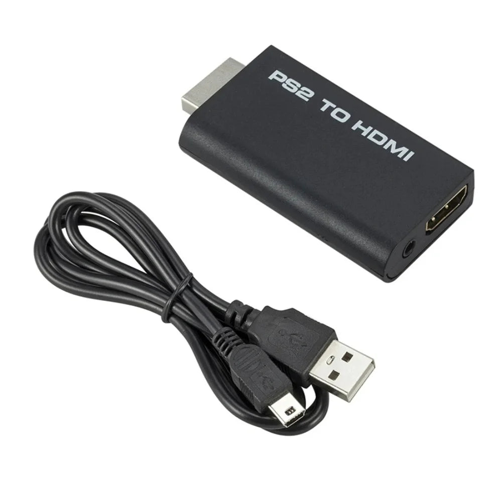 PS2 to HDMI Converter Adapter 480i/480p/576i + 3.5mm Audio Gaming Video Adapter Zpaxo Black