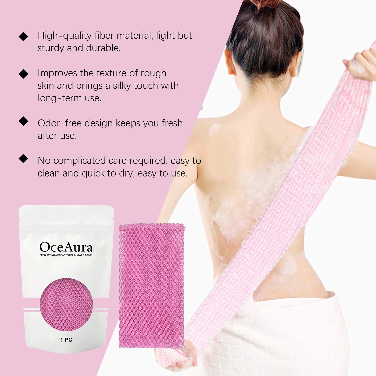 Exfoliating Back Scrubbing Towel | Carbon Fiber Bath Cloth Exfoliating Bath Towel Zpaxo