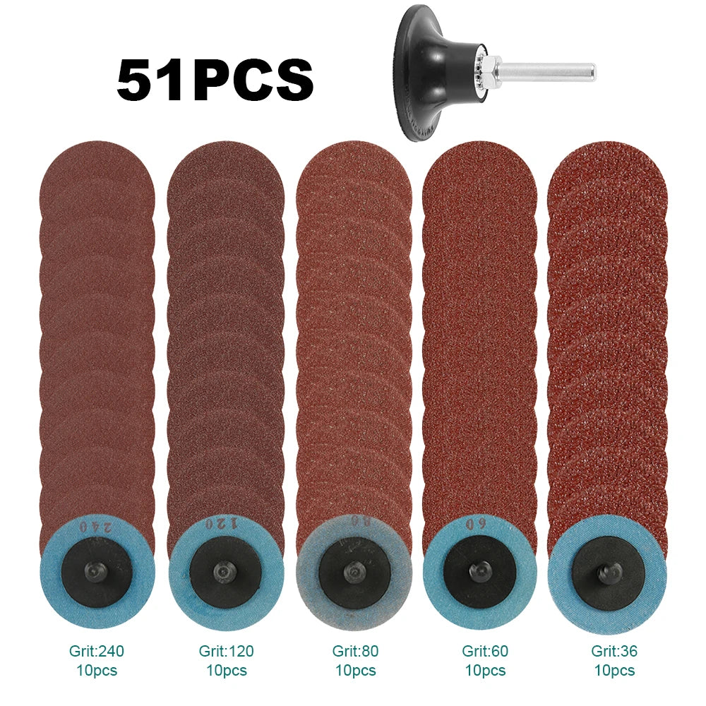 50Pcs Sandpaper 36-240 Grit Grinding Wheel Set Quick Change Combination for Wood Furniture Finishing/Metal/Automotive Polishing Zpaxo set1