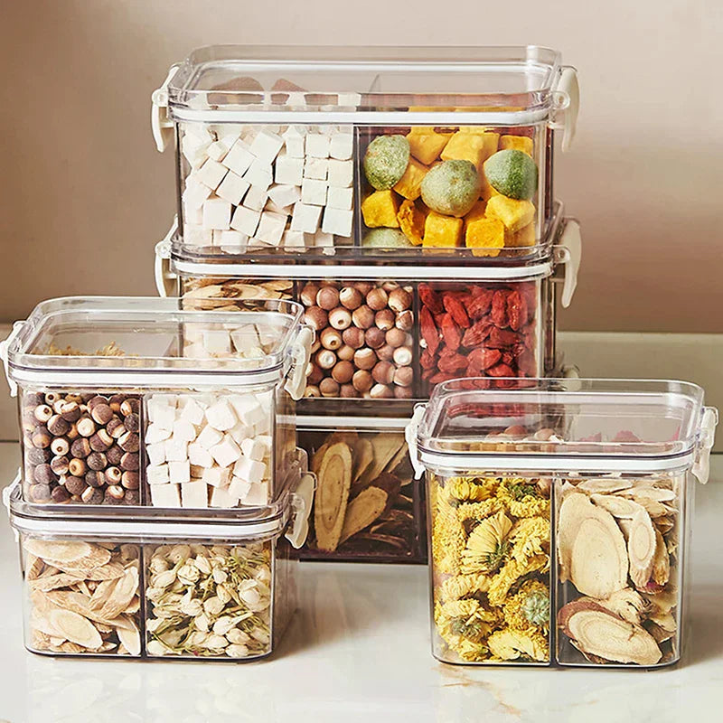 Sealed Plastic Food Storage Box Divided Food Grade Empty Cereal Candy Dried Jars Spice Box With Lid Fridge Storage Jar Container Zpaxo