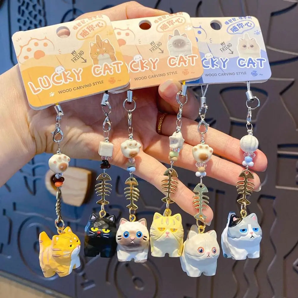 2Pcs Cartoon Paw Beads Cat Fishbone Keychain Bag Hanging Ornaments Car Keyring Cute Resin Cat Pendant Key Decor Zpaxo