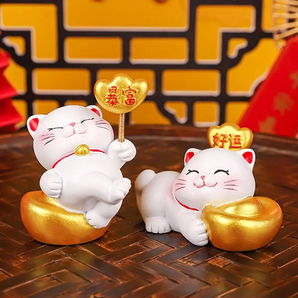 Cute Lucky Wealth Cat Statue Mascot Resin Crafts Fortune Kitten Figurine Cartoon Chinese Style Mini Cat Figurine Party Supplies Zpaxo