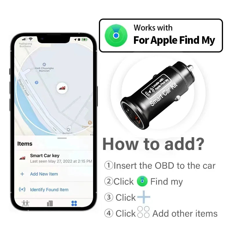 20W Car Charger GPS Tracker Fast Charging C QC3 0 Supports Apple Find Zpaxo