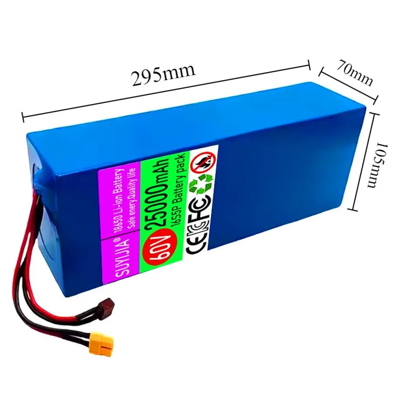 60V 16S5P Li-ion Battery 18650 25Ah Rechargeable Lithium Battery Pack 2000W High-power with BMS for Motorcycle, Scooter, Bicycle Zpaxo