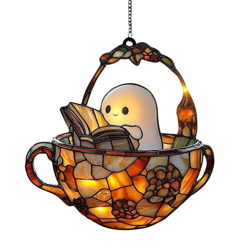 Ghost Reading Book Acrylic Suncatcher Window Ornament | Spooky Window Suncatcher Zpaxo A