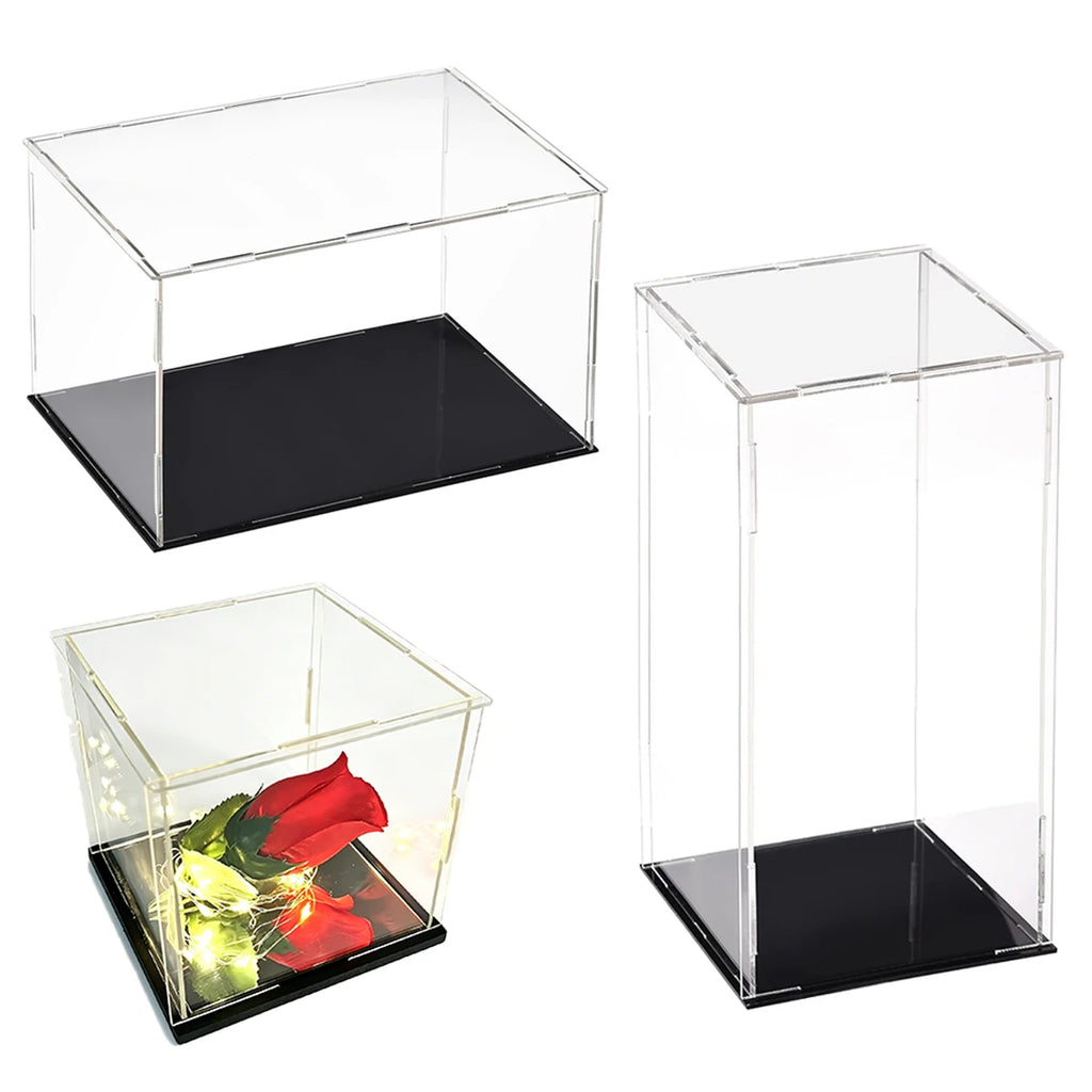 Clear Acrylic Cube Display Case with Black Base | Dustproof
