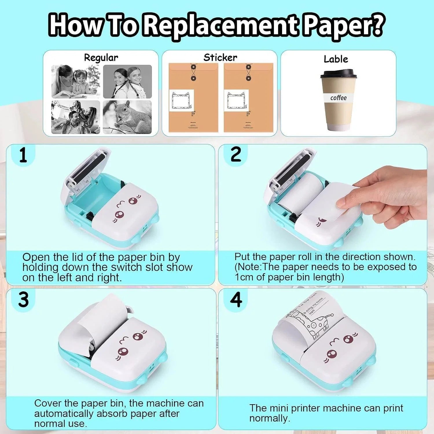 Mini Portable Thermal Printer Print Photo Pocket Label Printing Zpaxo