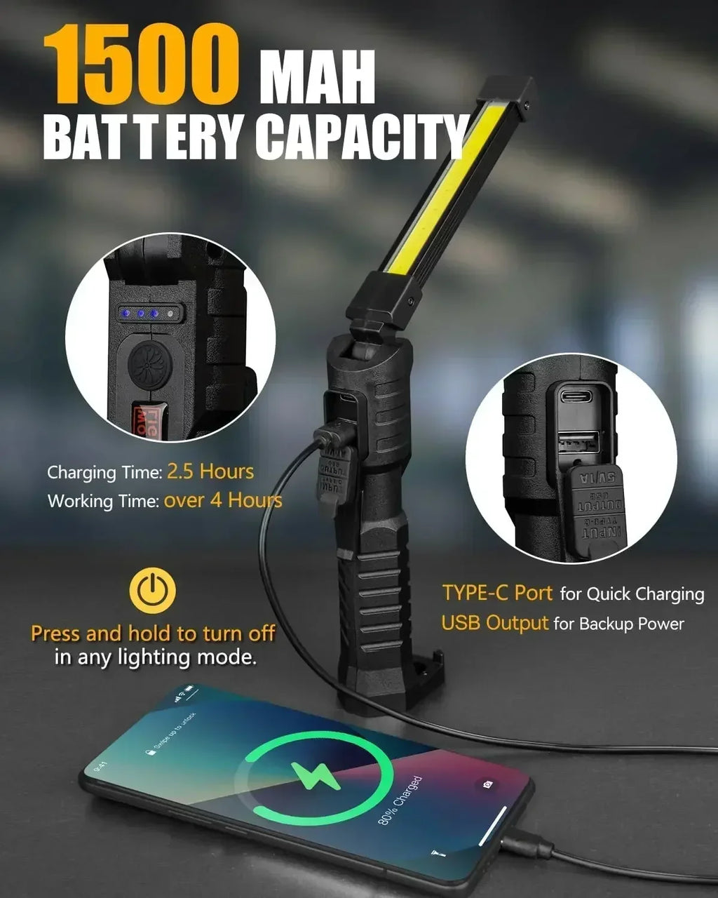 KDULIT Foldable COB LED Work Light – Rechargeable Magnetic Lantern