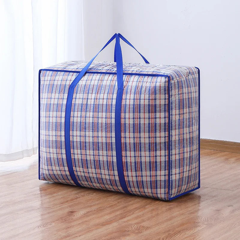 Extra large hand-held folding travel bag thickening large capacity waterproof luggage storage bag, moving packing woven bag Zpaxo Blue XXL-90x50x30cm