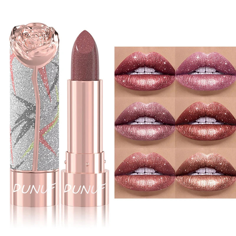 7-color Pearlescent Pink Glitter Velvet Lipstick Metallic Waterproof Long Lasting Shimmer Diamond Lipstick Women Makeup Cosmetic Zpaxo