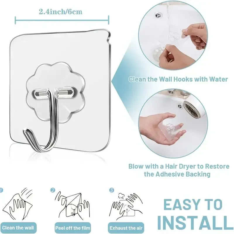 100Pcs Transparent Self Adhesive Wall Hooks Multi-Purpose Wall Hook Key Holder Towel Holder For Kitchen Bathroom Accessories Zpaxo