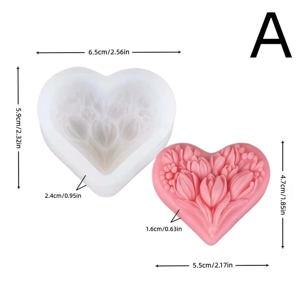 1pc Heart Tulip Silicone Candle Mold 3D Aromatherapy Candle Soap Gypsum Craft Home Decor Silicone Mold Valentine's Day Zpaxo Light Grey