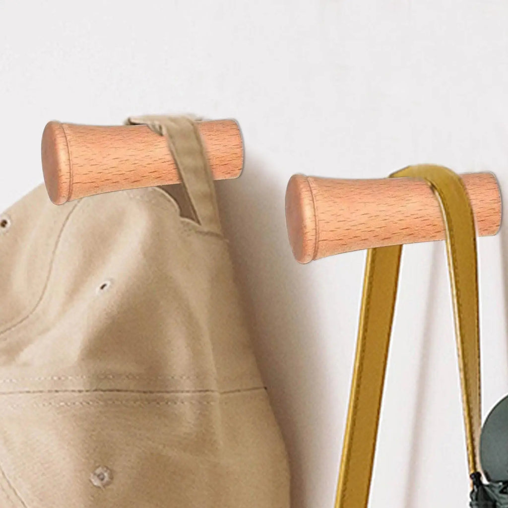 Wood Wall Hooks 2-Piece Wooden Entryway Towel Rack Rustic Decor
