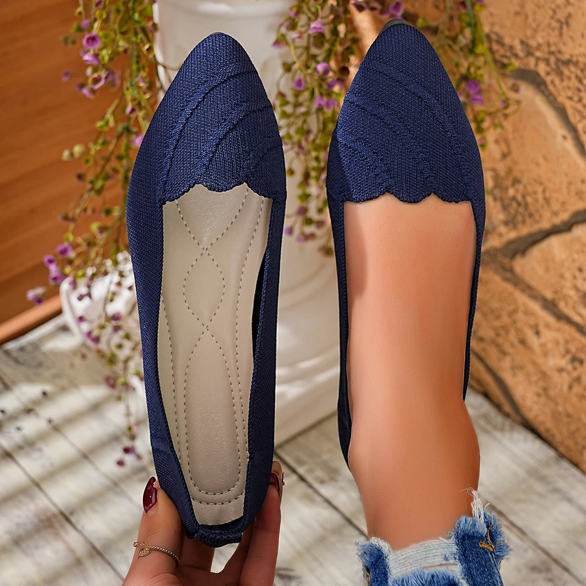 Lightweight Women Flats Shoes Casual Breathable Sneakers Women Knitted Slip on Loafers Lightweight Outdoor Flats Shoes Women Zpaxo