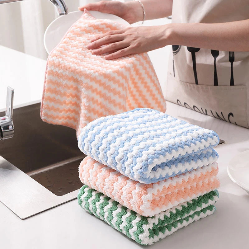5 Microfiber Kitchen Dish Cloths Absorbent Non-stick Oil Cleaning