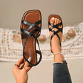 Block Heel Sandals Women's Fashion Square Toe Open Cross Slim Strap