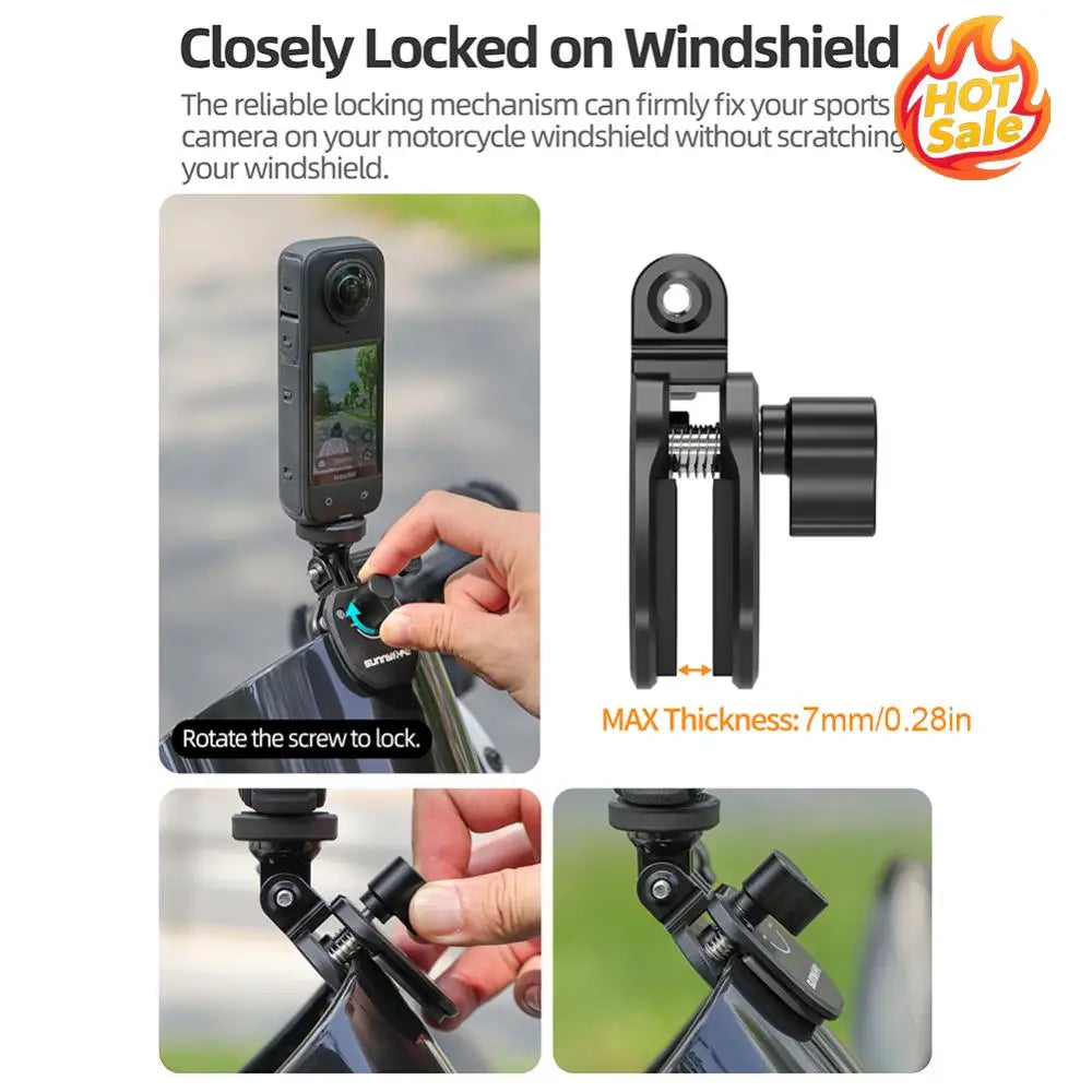 Motorcycle Windshield Clip Aluminum Alloy Mount Motorbike Windscreen Clamp Mount Bike Windshield Camera Clip for DJI Action 4 Zpaxo