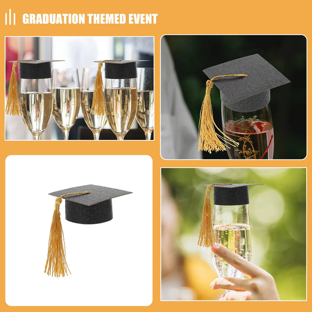 Stylish Graduation Hat Goblet Covers Tassel Mini Wine Toppers Home