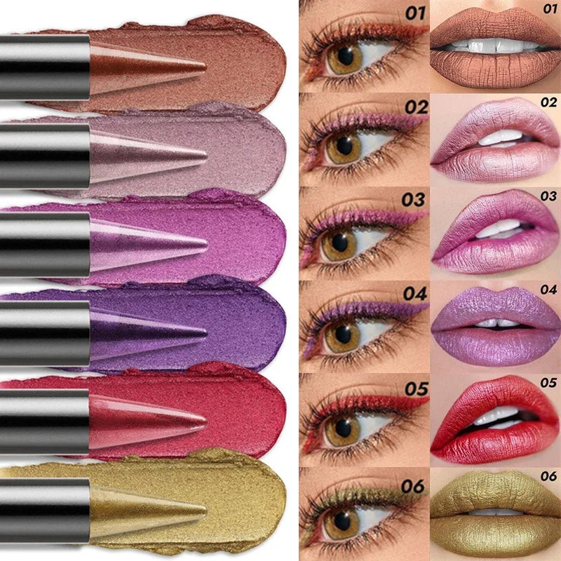 6 Color Tapered Lip Liner Pen Purple Pearlescent Lipstick Lipliner Lasting Waterproof Glitter Silkworm Eyeshadow Eyeliner Pen Zpaxo