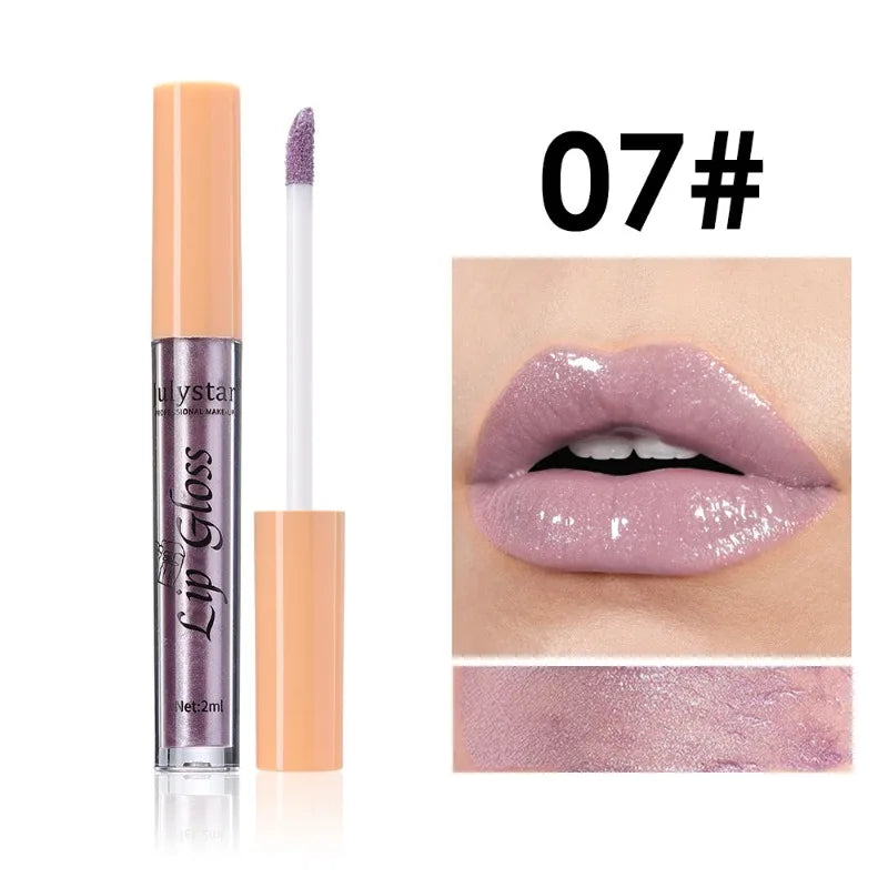 8 Color Glitter Lip Glaze Water Light Mirror Pearlescent Lip Gloss Moisturizing Shimmer Liquid Lipstick Long Lasting Lip Makeup Zpaxo 07