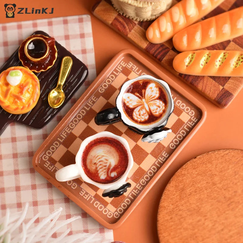 ▶3pcs/set Miniature Dollhouse Rose Coffee Cup Drinks Kitchen Food For Doll Accessories Girl Toy Zpaxo
