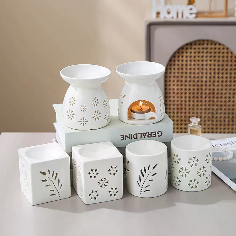 White Ceramic Incense Burner Candle Essential Oil Aromatherapy Diffuser Hollow Heating Stove Middle East Home Decor Ornament Zpaxo