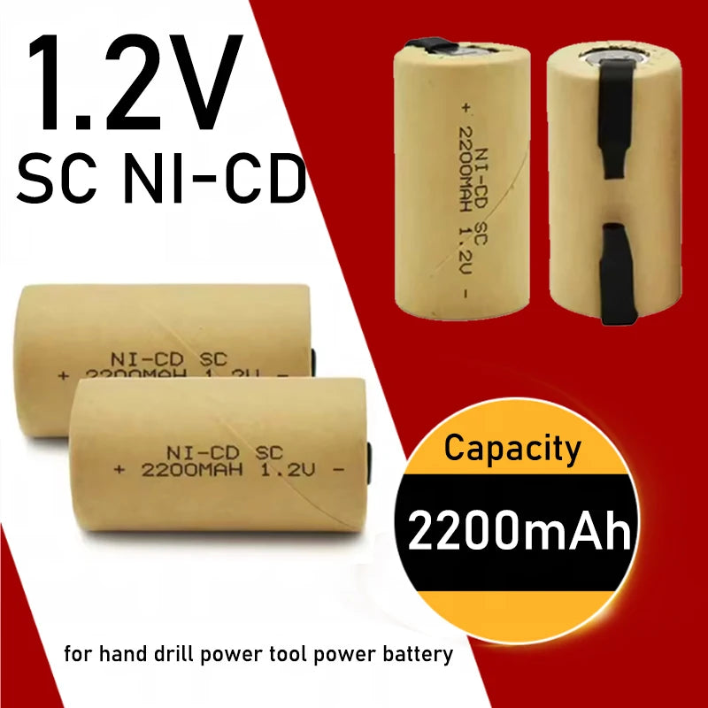 New Screwdriver Electric Drill SC Batteries 1.2V 2200mAh Sub C Ni-Cd Rechargeable Battey with Tab Power Tool NiCd SUBC Cells Zpaxo
