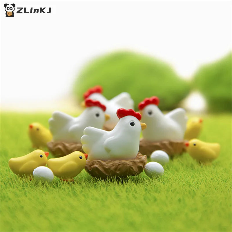 ▶10Pcs Figurines Cute Family Garden Miniatures Artificial Micro Landscape (2hens + 2nests + 3little Yellow Chickens + 3eggs) Zpaxo