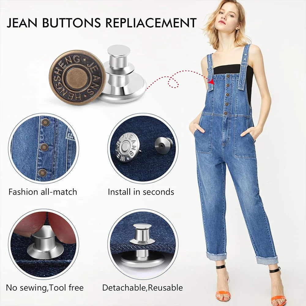 12Pcs Jean Button Pins No Sew Instant Replacement Buttons Adjustable Reusable Snap Tack Pant Button Tightener for Loose Jeans Zpaxo
