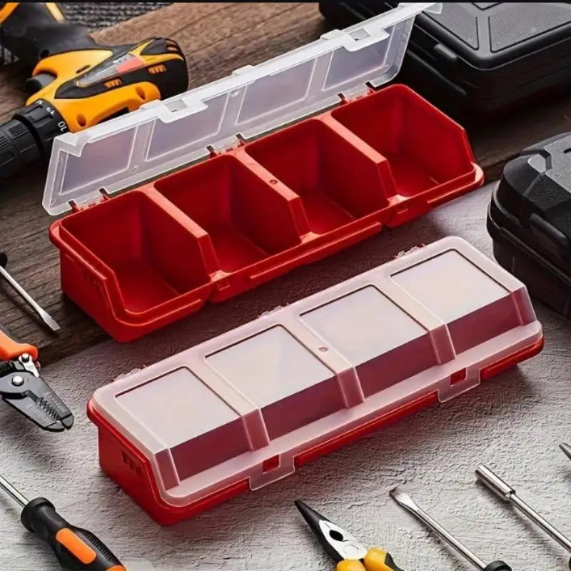 4-Grid Plastic Hardware Storage Box with Lid | Screw Organizer