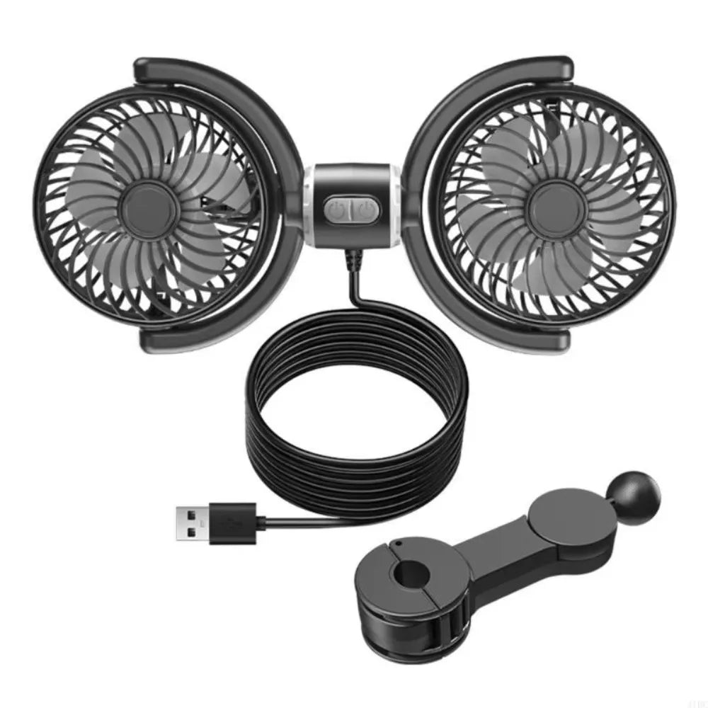 Portable 360 Rotating Car Seat Fan Quiet Powerful Double Head Cooling Zpaxo Black