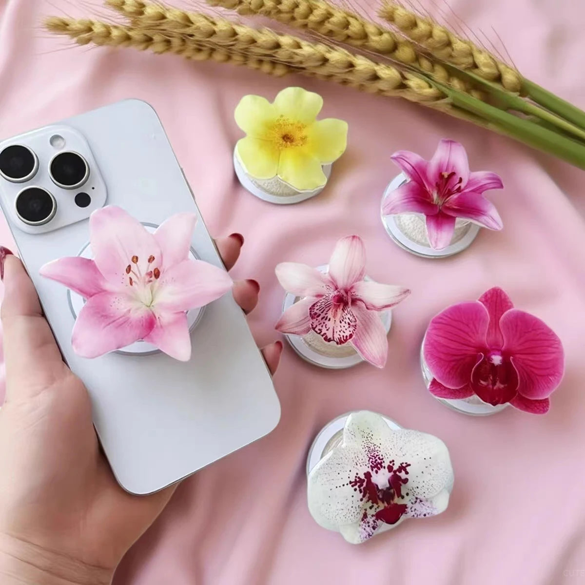 Acrylic Flower Phone Grip Ring Holder & Folding Stand