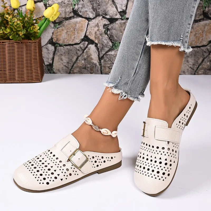 Summer Flat Women's Slippers Retro Breathable Hollow Outdoor Non-slip Zpaxo