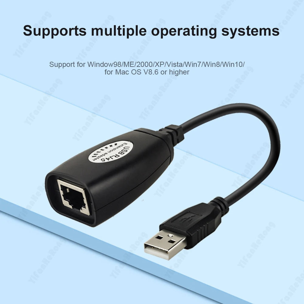 2Pcs/set USB to RJ45 RJ 45 LAN Cable Extension Adapter Extender for Over Cat5 RJ45 Cat6 Patch Cord Black Networking Accessories Zpaxo