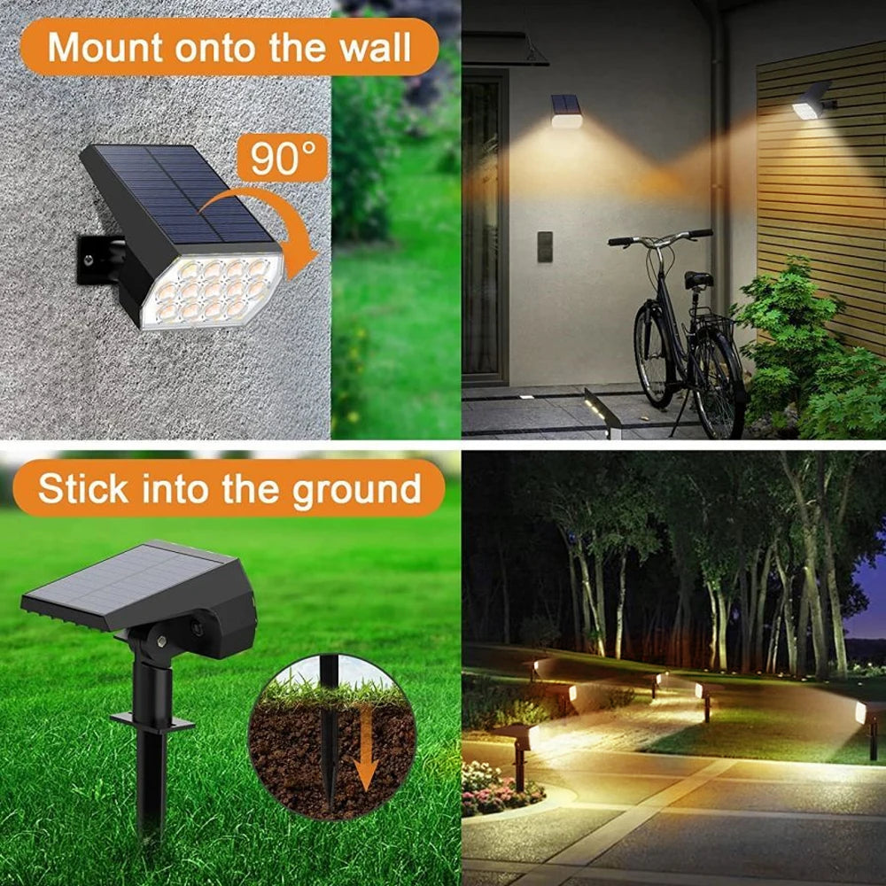 LED Solar Spot Lights Outdoor Garden 52 LED Solar Lights Waterproof 3 Modes Landscape Lighting Wall Lamp Garden Yard Tree Lawn Zpaxo
