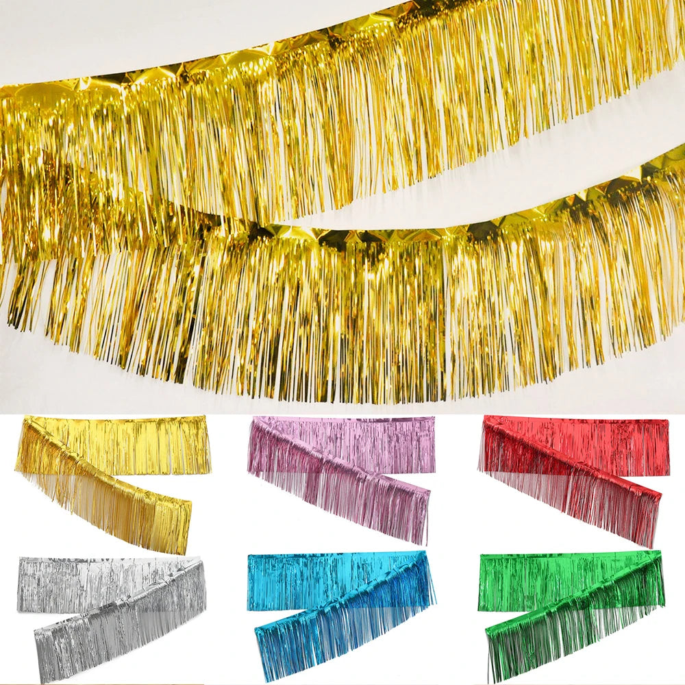 2m Glitter Tassels Fringe Banner Shinny Gold Metallic Foil Tassel