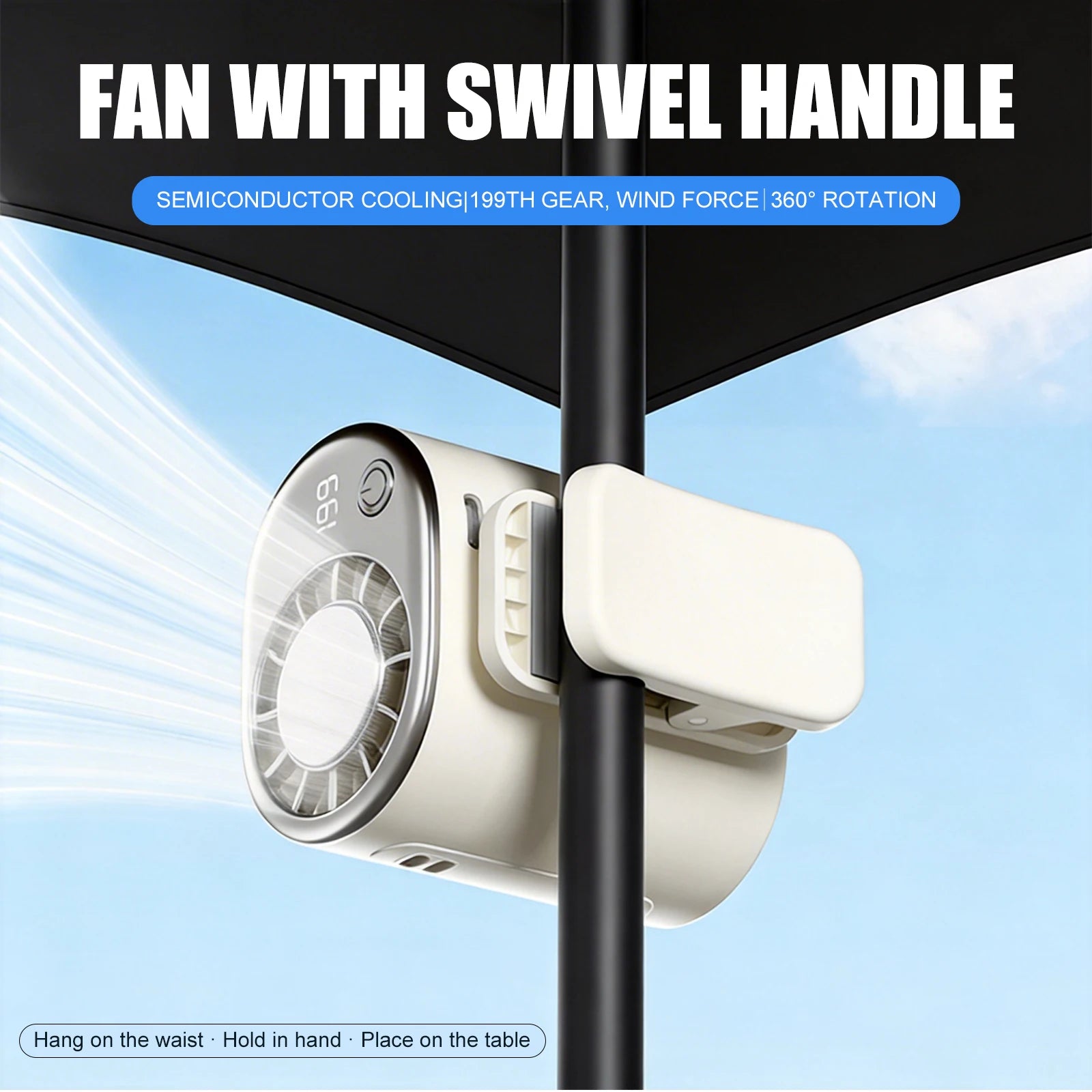 2026 New Clip Universal Ice Fan USB High-speed Umbrella Hanging Waist Hanging Neck Cooling Fan LED Display Outdoor Cooler Fan Zpaxo