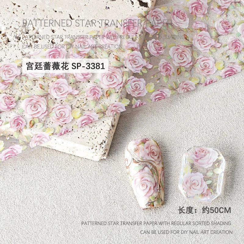 Rose Flower Nail Art Foils Transfer Paper Stickers Designs Floral Zpaxo SP-3381